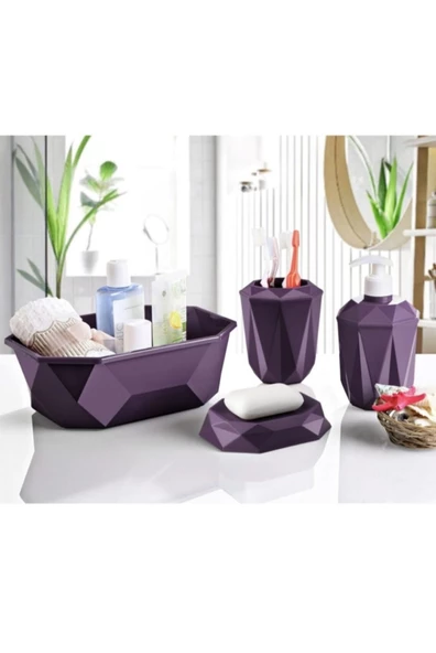 Prizma 4'lü Banyo Seti  - Banyo Organizer - Banyo Dekorasyon Seti Mor Renk ürün görseli 1