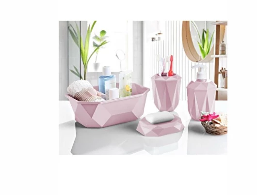 Prizma 4'lü Banyo Seti  - Banyo Organizer - Banyo Dekorasyon Seti Pudra Renk ürün görseli 1