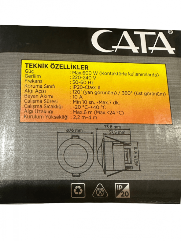 Cata CT-9242 360 Derece Sıva Altı Sensör - Resim 3