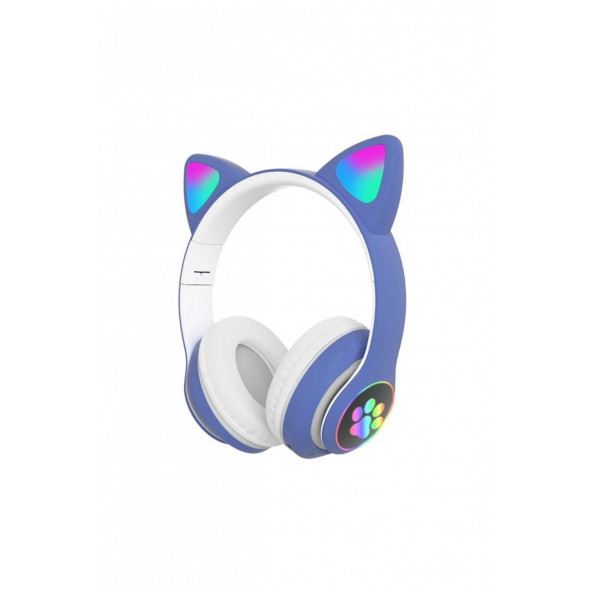 Sonia Bass A Kalite Kedi Kulağı Detaylı Bluetooth Kablosuz Rengarenk Işıklı Mavi Oyuncu Kulaklık ürün görseli 1