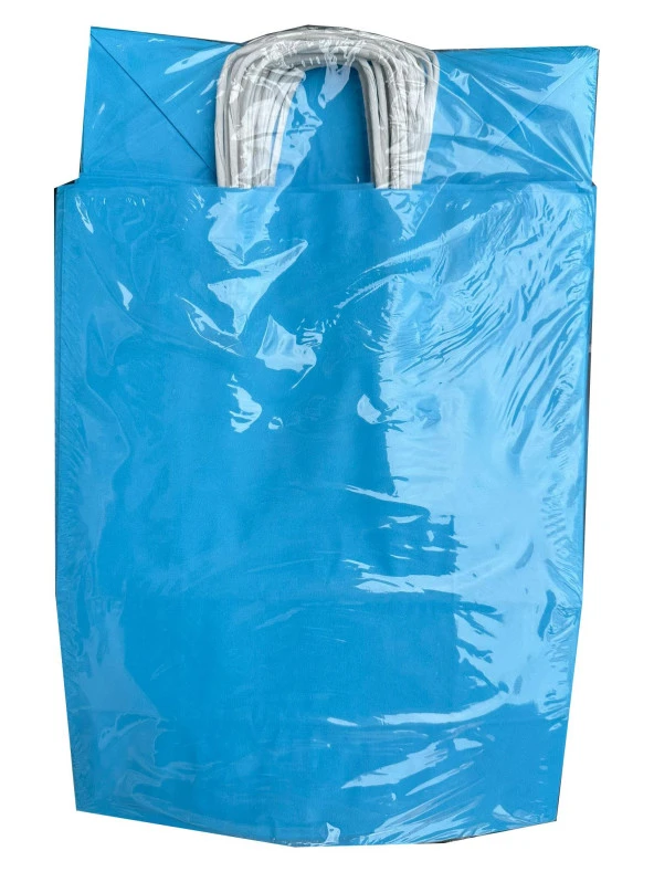 Büküm Saplı Kraft Kağıt Çanta Karton Hediyelik Poşet Torba - Mavi 2 - 18x24 Cm. -25 Adetlik 4 Paket ürün görseli 1