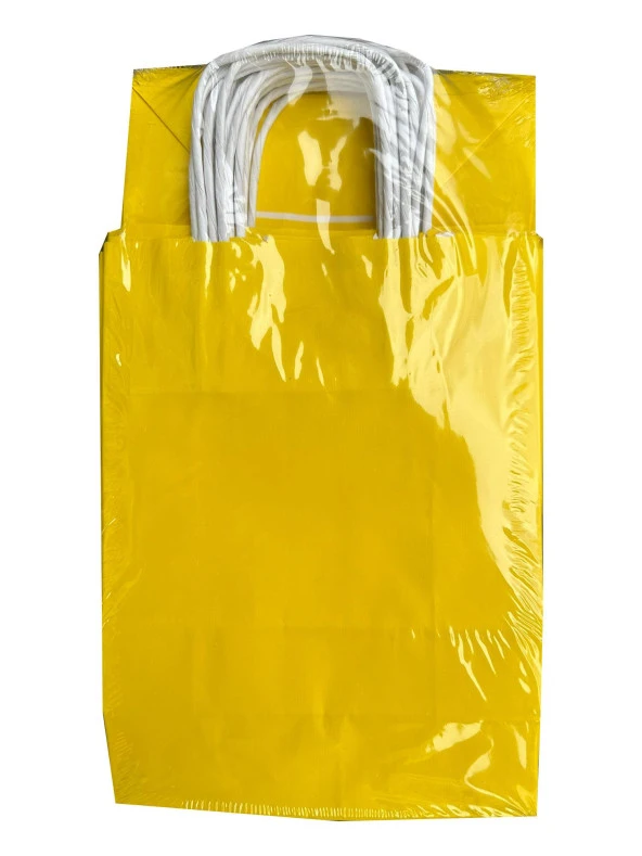 Büküm Saplı Kraft Kağıt Çanta Karton Hediyelik Poşet Torba - Sarı - 18x24 Cm. - 25 Adetlik Paket ürün görseli 1