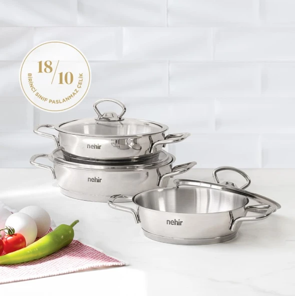 Nehir Silver 6 Parça Paslanmaz Çelik Sahan Seti (16-18-20 cm) ürün görseli 1