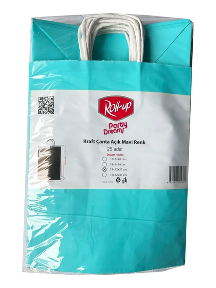 Büküm Saplı Kraft Kağıt Karton Hediyelik Çanta Poşet Torba - Mavi 2 - 25x31 Cm. - 25 Adetlik Paket ürün görseli 1