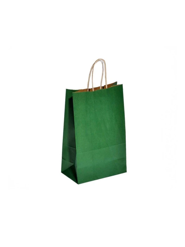 Büküm Saplı Kraft Kağıt Karton Hediyelik Çanta Poşet Torba - Yeşil - 25x31 Cm. - 25 Adetlik Paket ürün görseli 1