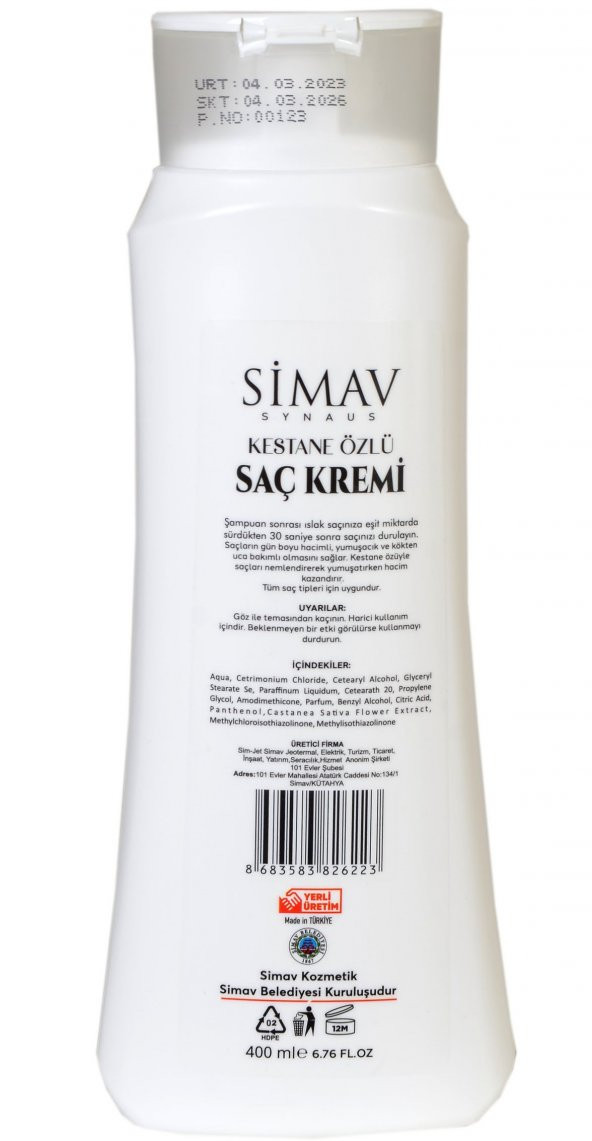 Simav Synaus Kestane Özlü Saç Kremi - 400 ml - Resim 2