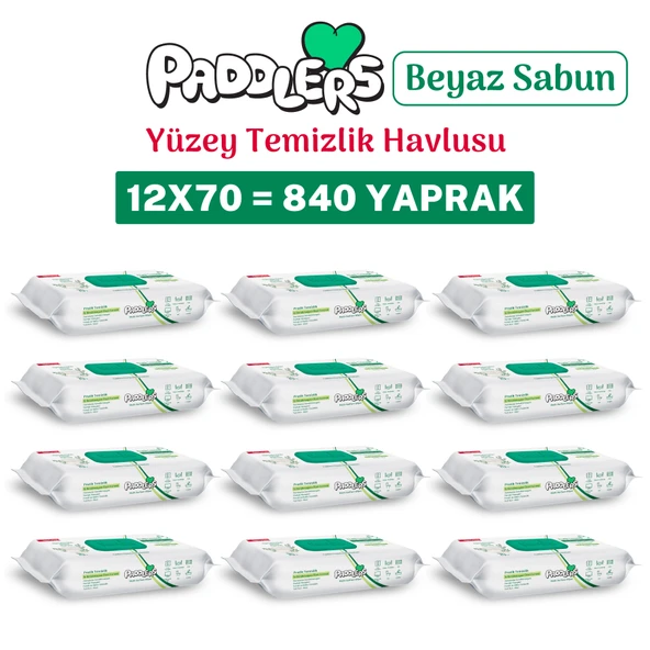 Paddlers Easy Clean Beyaz Sabun Katkılı Yüzey temizlik Havlusu 12x70 (840 Yaprak) ürün görseli 1