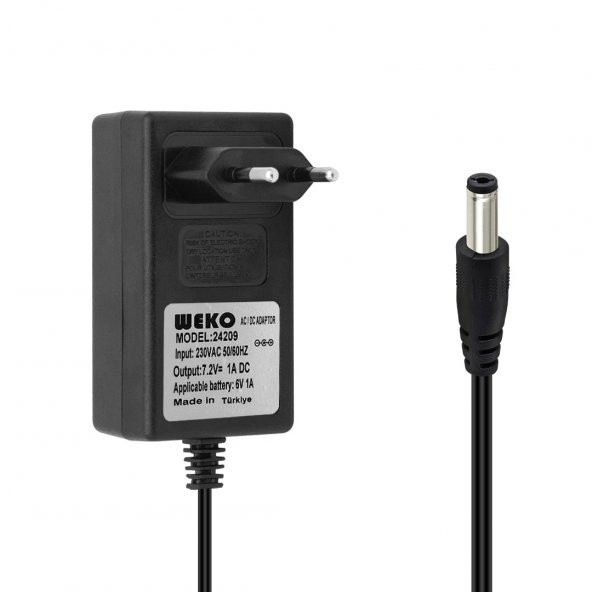 Weko 7.2Volt - 1Amper 5.5X2.5 Uçlu Ledli Yerli Üretim Priz Tipi Adaptör ürün görseli 1