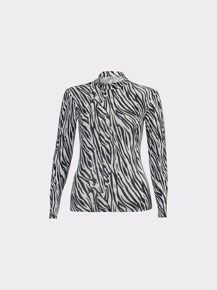 Zebra Desen Boğazlı Siyah Body - Resim 4