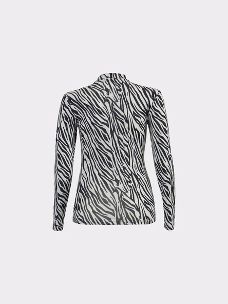 Zebra Desen Boğazlı Siyah Body - Resim 5