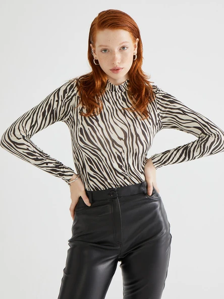 Zebra Desen Boğazlı Siyah Body ürün görseli 1