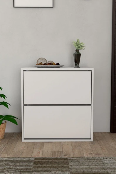 Moonlife 2 Kapaklı Kayar Raflı Ayakkabılık Beyaz ürün görseli 1