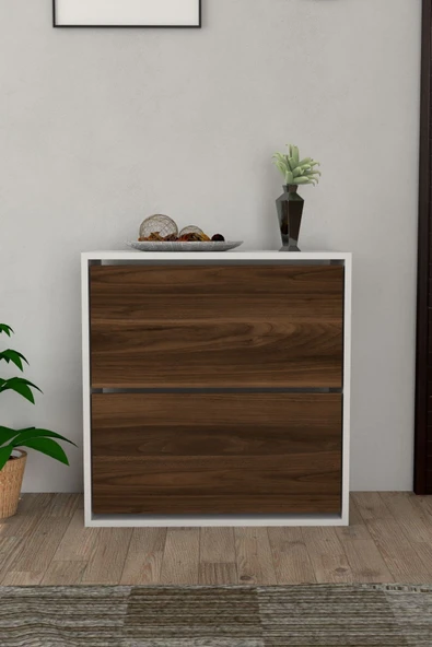 Moonlife 2 Kapaklı Kayar Raflı Ayakkabılık Ceviz ürün görseli 1