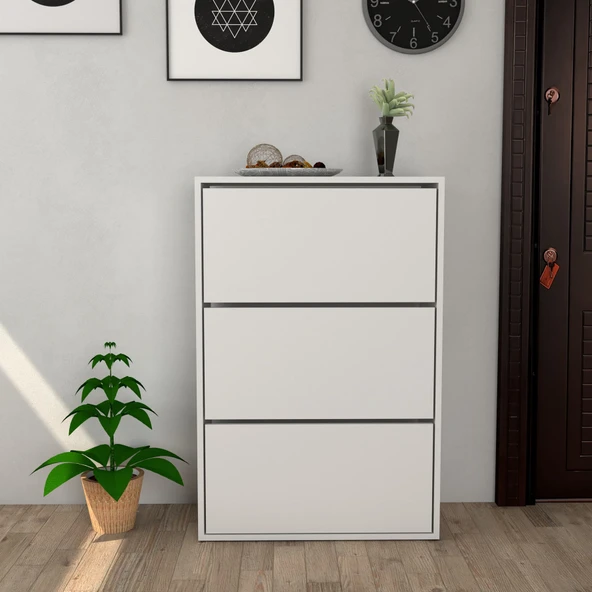 Moonlife 3 Kapaklı Kayar Raflı Ayakkabılık Beyaz ürün görseli 1