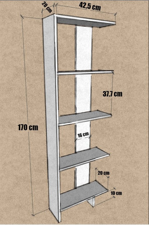 Moonlife Basic Dekoratif Kitaplık Siyah - Resim 3