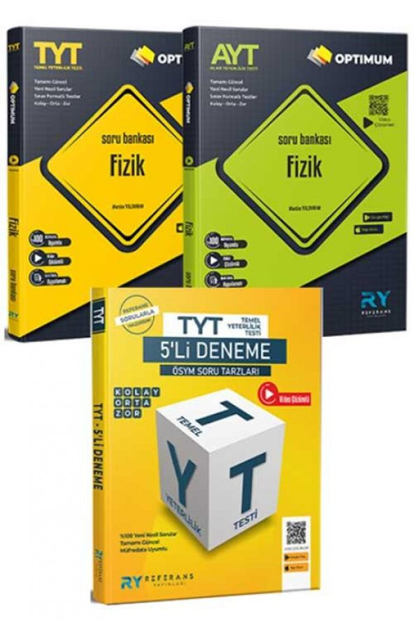 2024 Optimum TYT Fizik AYT Fizik Video Çözümlü Soru Bankası TYT 5 li Deneme Seti Referans ürün görseli 1
