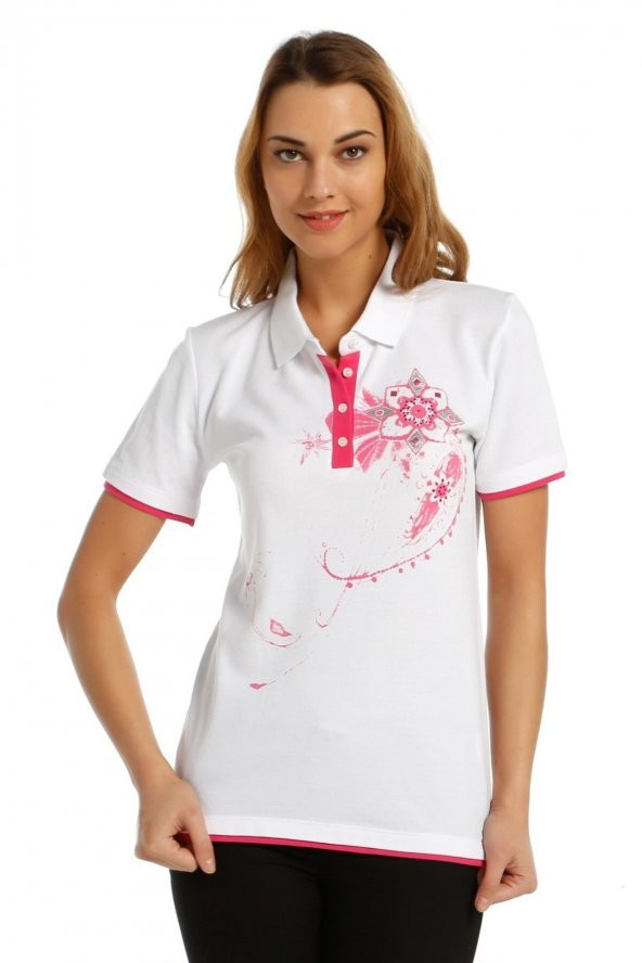 Beyaz Polo Yaka KadınT-shirt ürün görseli 1