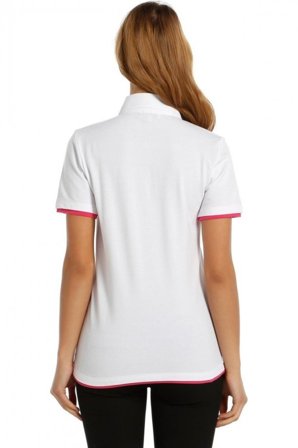 Beyaz Polo Yaka KadınT-shirt - Resim 2