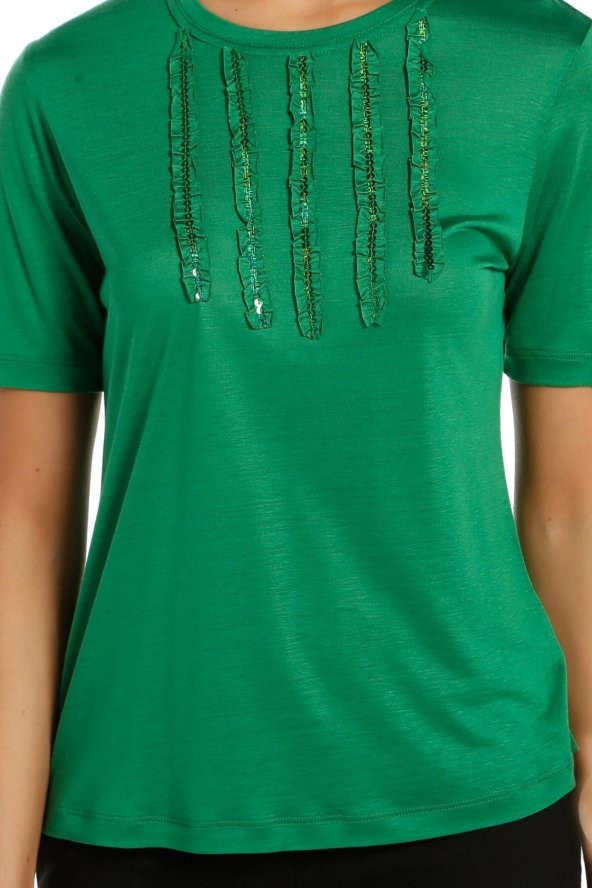 Payet Detaylı Merserize Süper Lüks Örme Kumaş T-shirt - Resim 4