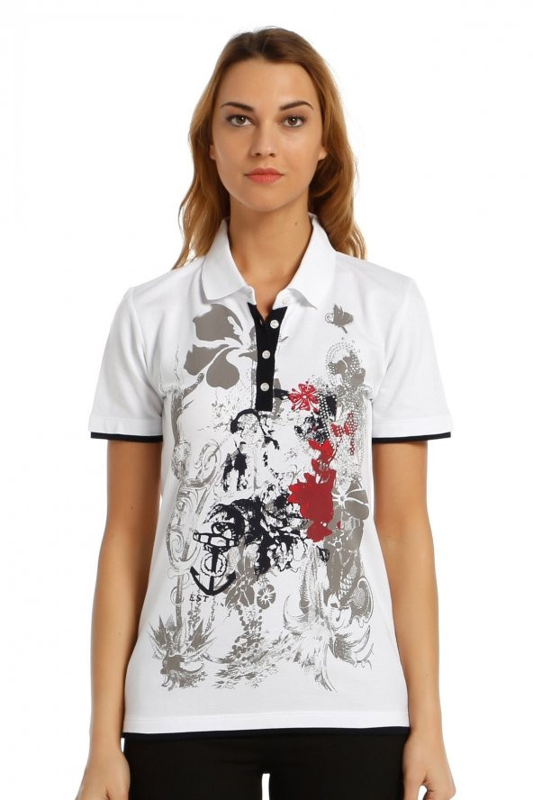 Polo Yaka Baskılı T-shirt - Resim 3
