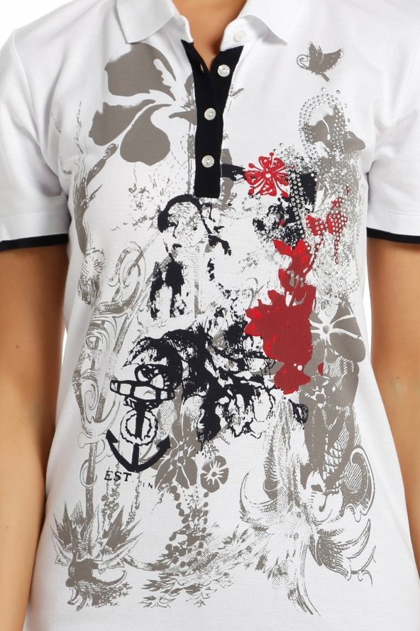 Polo Yaka Baskılı T-shirt - Resim 5
