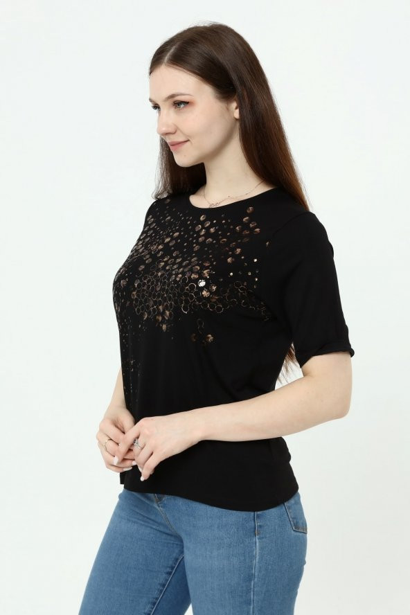 Örme Gold Baskılı Tişört - Resim 4