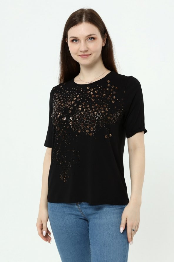 Örme Gold Baskılı Tişört - Resim 6