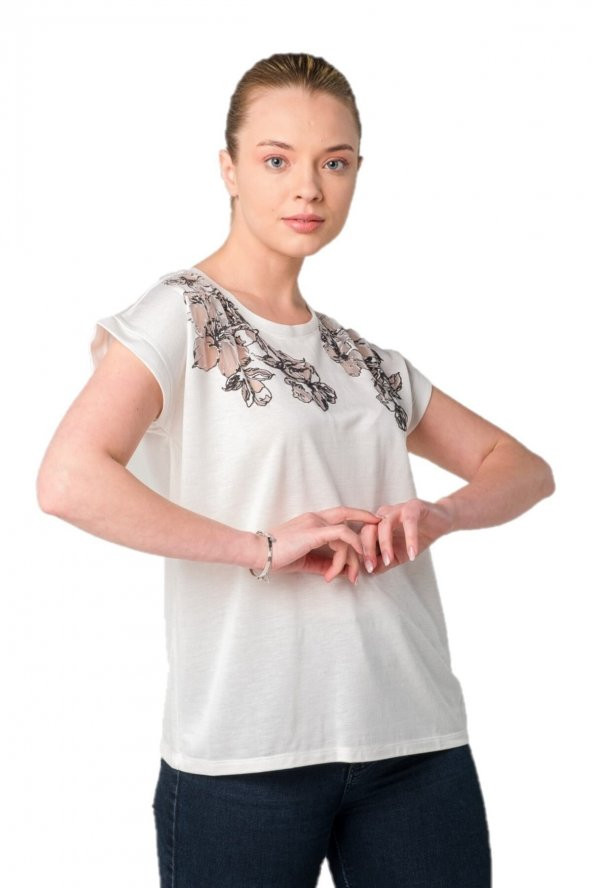 Transparan Devoe Baskılı Bluz Tshirt ürün görseli 1