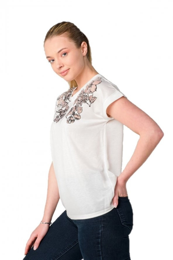 Transparan Devoe Baskılı Bluz Tshirt - Resim 3