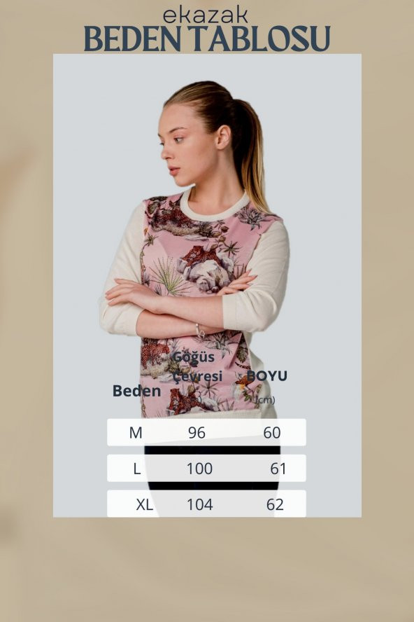 Kristal Doğal Yaşam Baskılı Örme Bluz - Resim 10