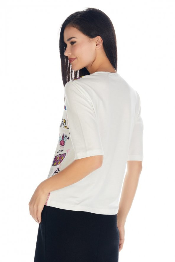 Crystal Baskılı Luxury Viskoz Tshirt Bluz - Resim 2