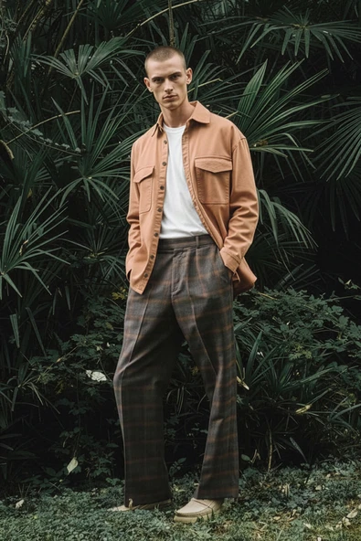 Erkek Oversize Jean Gömlek Bej - Resim 2