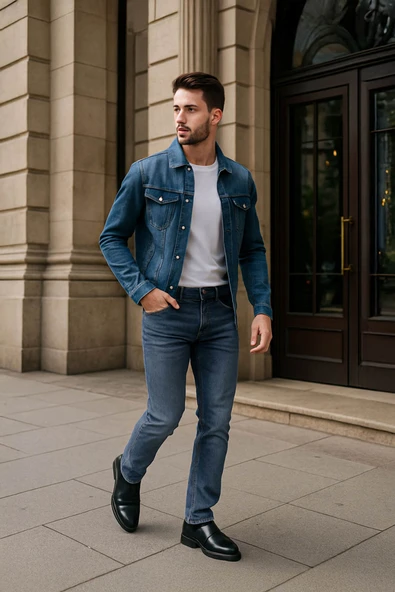 Erkek Likralı Regular Fit Düz Jean Pantolon Mavi ürün görseli 1