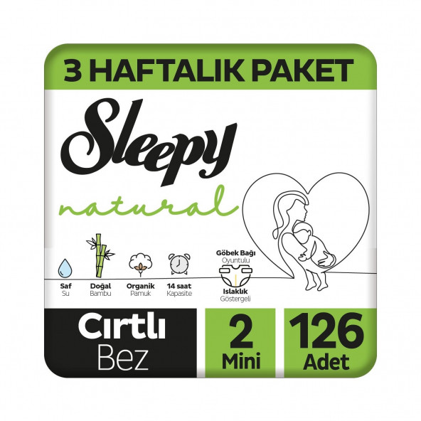Sleepy Natural 3 Haftalık Paket Bebek Bezi 2 Numara Mini 126 Adet ürün görseli 1