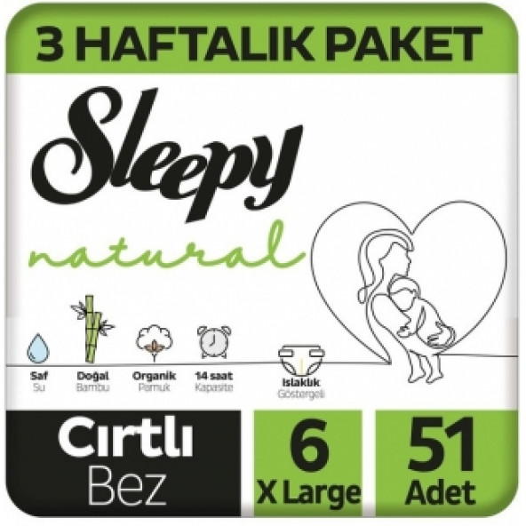 Sleepy Natural 3 Haftalık Paket Bebek Bezi 6 Numara Xlarge 51 Adet ürün görseli 1