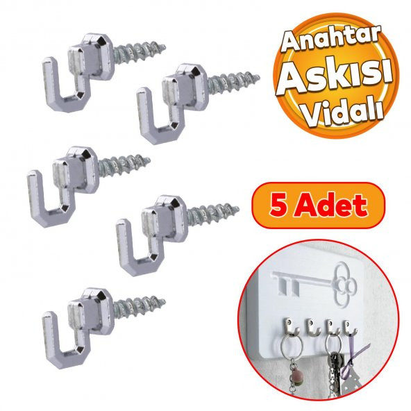 Çengelli Duvar Dolap Çekmece Kapı Metal Anahtar Askı Anahtarlık Askısı Vidalı (5 ADET) ürün görseli 1