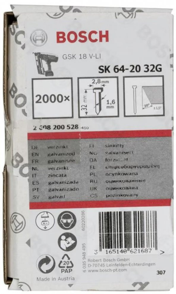 Bosch Başsız Çivi 32mm Galvenizli 2000 Adet ürün görseli 1