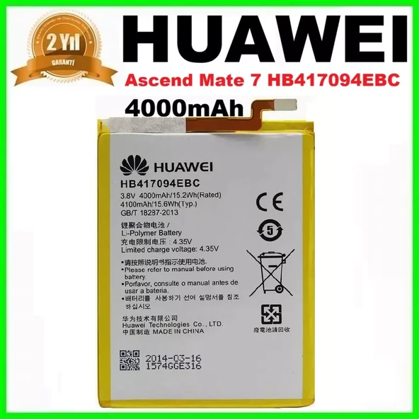 Huawei Ascend Mate 7 HB417094EBC 4000mAh Batarya Pil Mobile Battery IMET000000032 ürün görseli 1