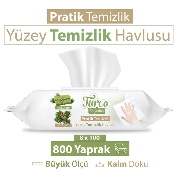 Turco Doğadan Pratik Yüzey Temizlik Havlusu 8x100 (800 Yaprak) ürün görseli 1