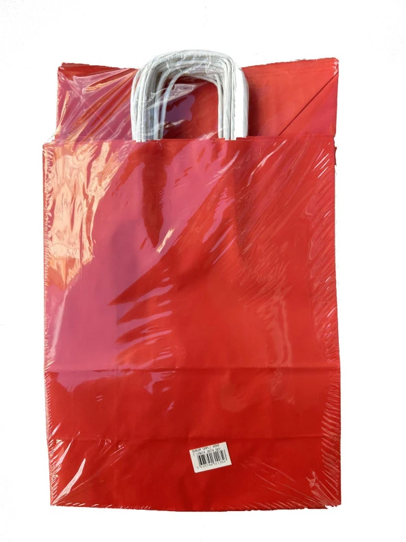 Büküm Saplı Kraft Kağıt Çanta Karton Hediyelik Poşet Torba - Kırmızı - 31x41 Cm. - 25 Adetlik 2Paket ürün görseli 1