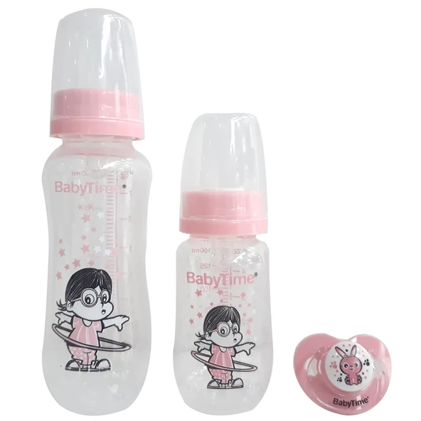 Babytime Pembe 3'lü Yenidoğan Biberon Seti ürün görseli 1