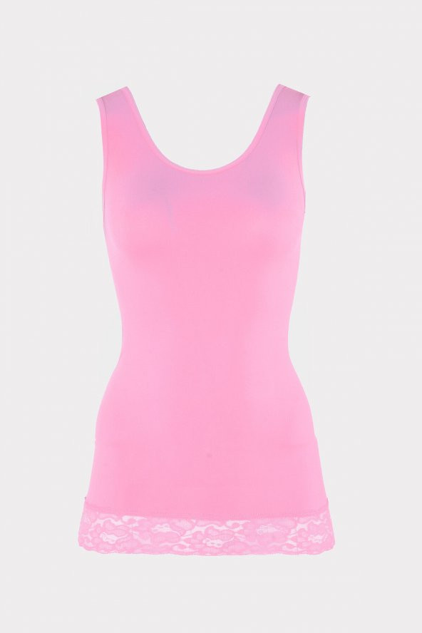 Pembe Seamless Dantelli Geniş Askılı Atlet ürün görseli 1