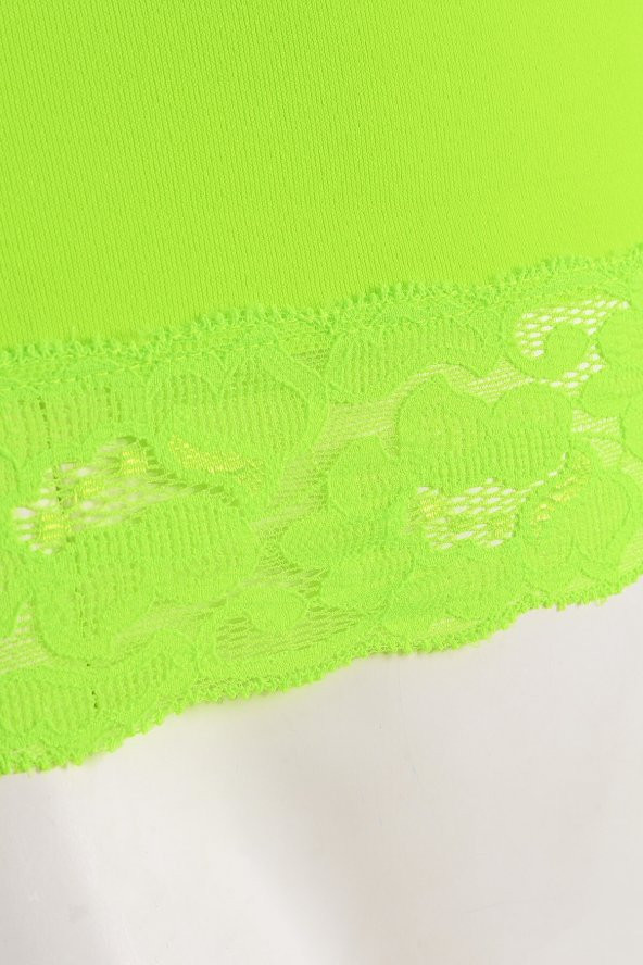 Fosfor Yeşil Seamless Dantelli Geniş Askılı Atlet - Resim 2