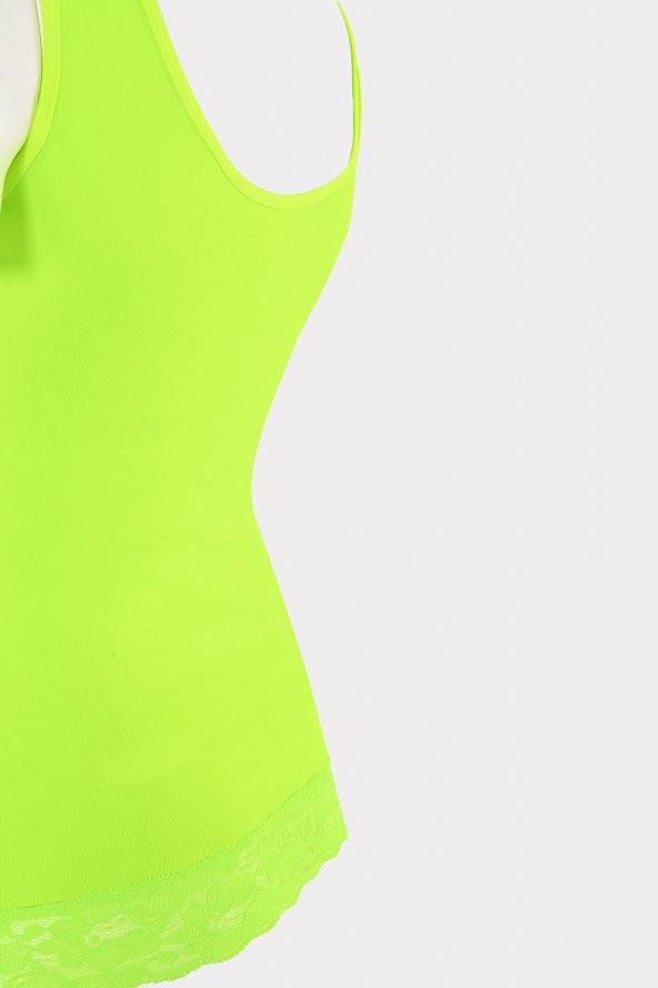 Fosfor Yeşil Seamless Dantelli Geniş Askılı Atlet - Resim 3