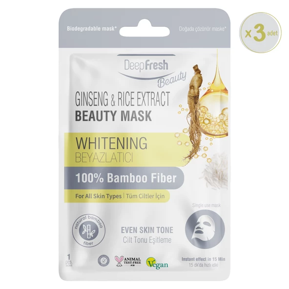 Deep Fresh Ginseng ve Rice Beyazlatıcı Cilt Tonu Eşitleme Kağıt Yüz Maskesi 3 adet ürün görseli 1