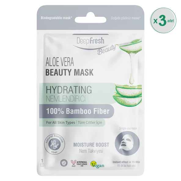 Deep Fresh Aloe Vera Nemlendirici Nem Takviyesi Kağıt Yüz Maskesi 3 adet ürün görseli 1