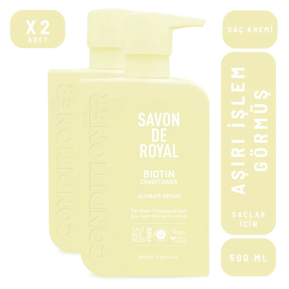 Savon De Royal Biyotin İçeren Aşırı İşlem Görmüş Saçlar İçin Onarım Etkili Saç Kremi 500 ml 2 adet ürün görseli 1