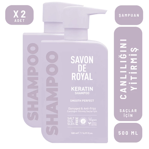 Savon De Royal Kreatin Yağı Canlılığını Yitirmiş Saçlar İçin Pürüssüz Etkili Şampuan 500 ml 2 adet ürün görseli 1