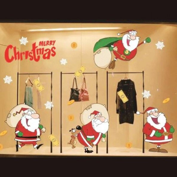 Yılbaşı Noel Sticker Renkli Çuvallı Noel Baba 70x50 cm ürün görseli 1