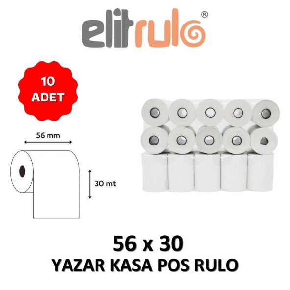Elitrulo Yazar Kasa Pos Rulosu 56mm x 30mt - 10 Adet ürün görseli 1